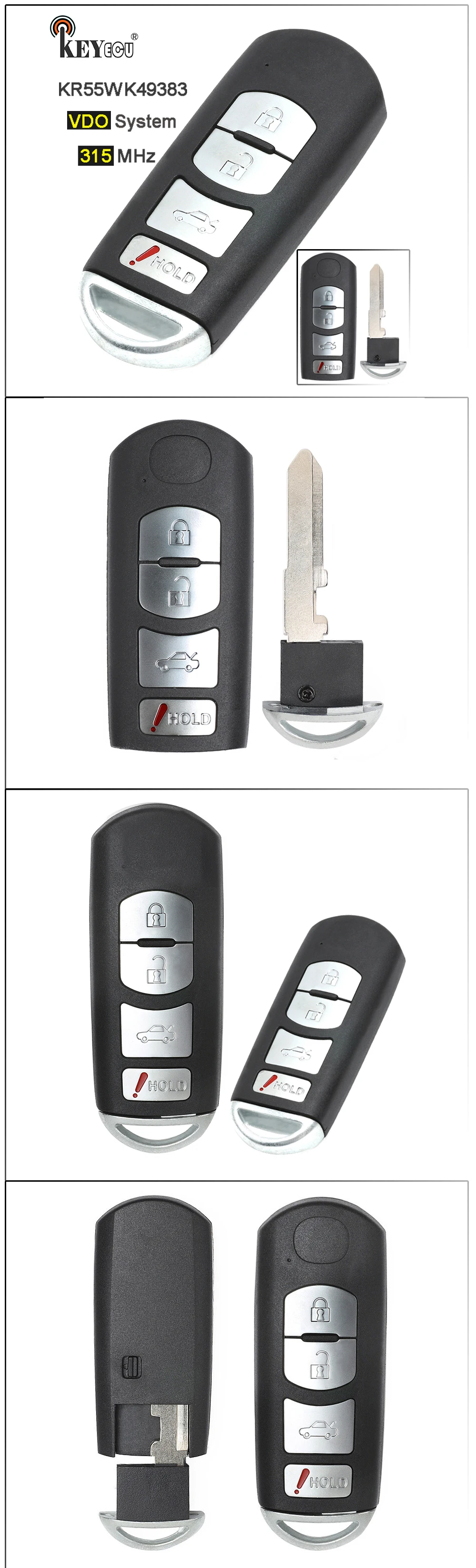Keyforkess 315MHz FCC: KR55WK49383 VDO Sistema di Ricambio 4 Pulsante Smart Prox Chiave A Distanza Fob per Mazda 6 2009 2010 2011 2012 2013 - S179c2ea579cc4a19ab16528ce941412bX
