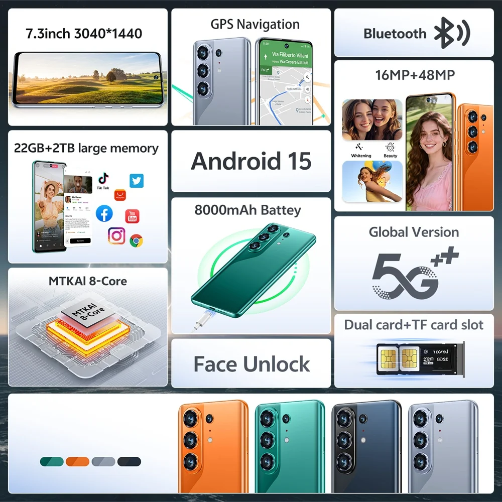 K-Touch C26 Ultra Mobile Phones Smartphone Android 15 Cell Phone 5G Dual Sim 7.3 HD 22GB 2TB 8000mAh Face Unlock 16+48MP Camera Global Version Cellphones For Men Women