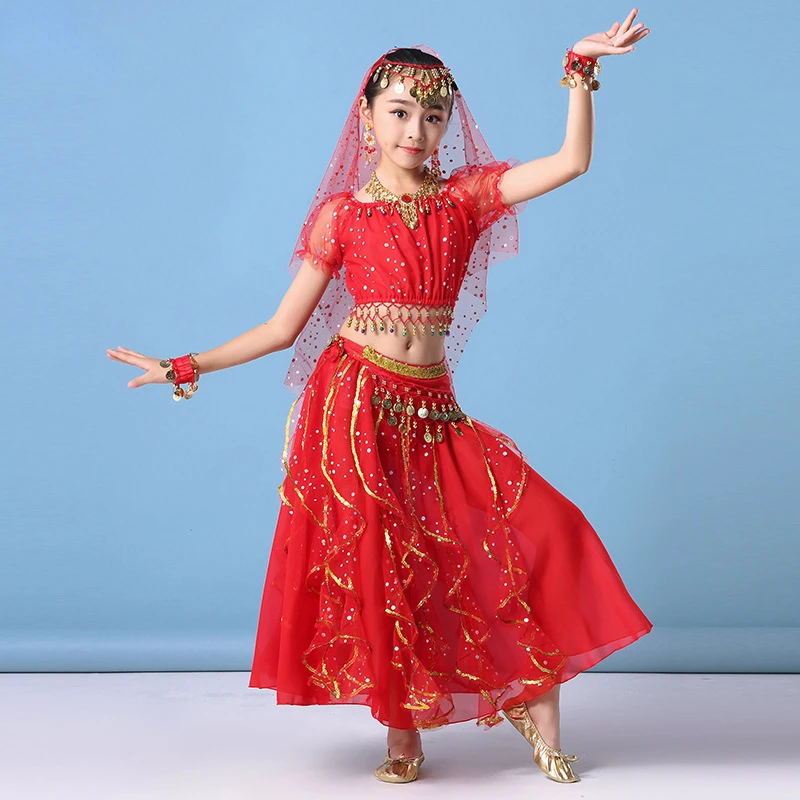 India Lehenga Choli Set 120D Chiffon + Mesh Abbigliamento Per Bambini Abbigliamento Per Bambini Ragazze
