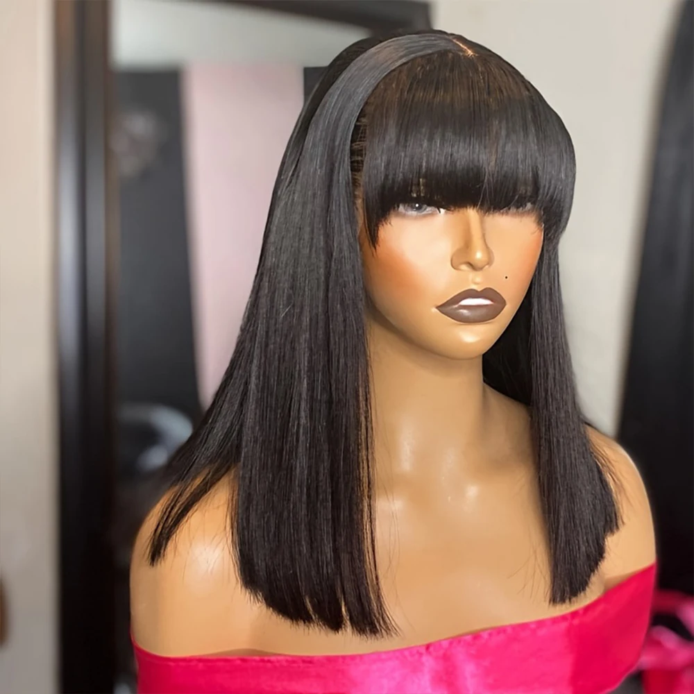 

Straight Human Hair Wigs With Bangs Short Bob Wig 3x1 Middle Part Lace Wig Wear And Go Glueless Human Hair Wig Fringe Bob Wigs