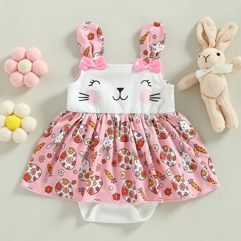 

Пасхальное платье-комбинезон для маленьких девочек, летний Повседневный сетчатый комбинезон без рукавов с оборками и принтом кролика