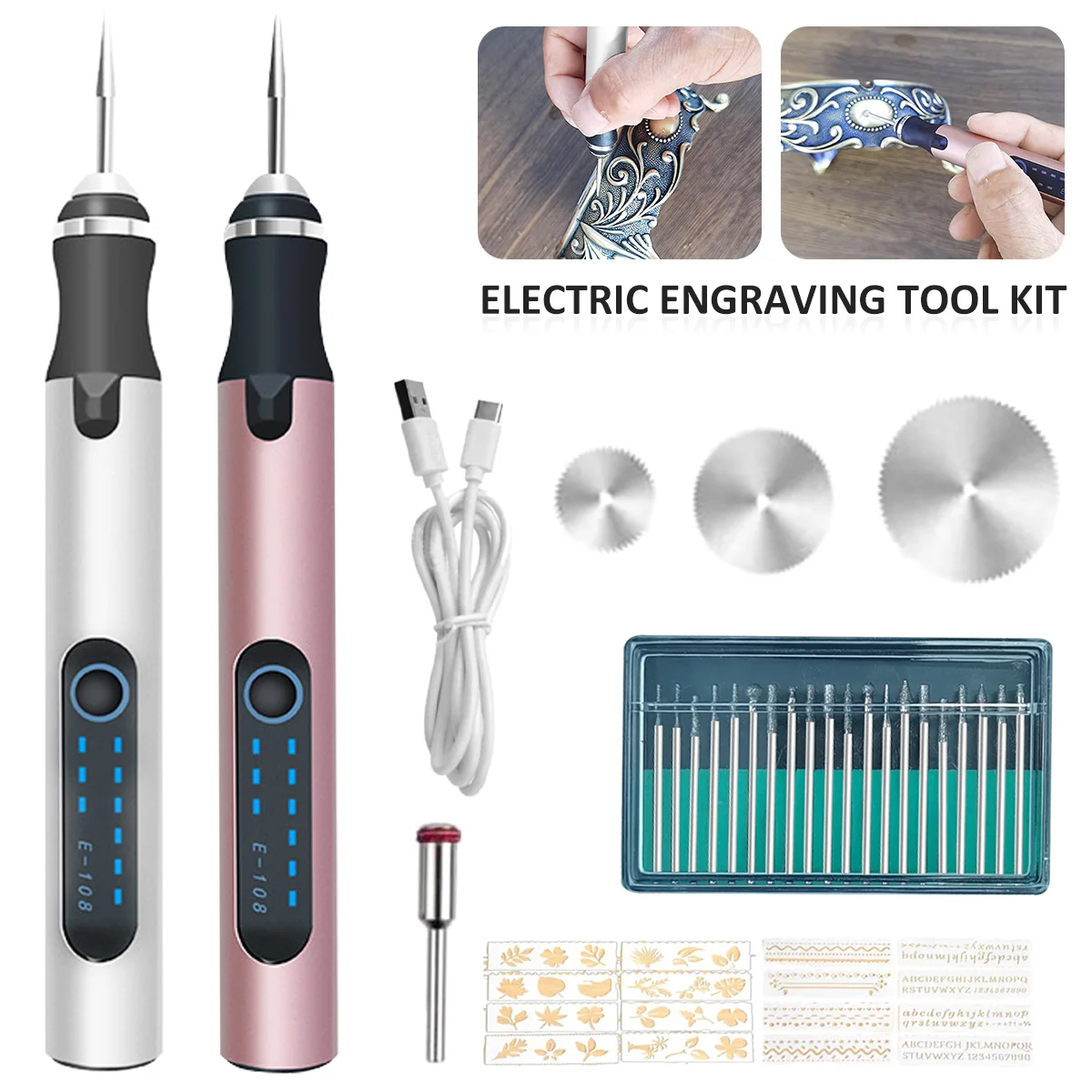 

Cordless Rotary Tool Rechargeable Engraving Pen with 300mAh Battery Electric Adjustable Speed Carving Pen Wood Engraving Tools