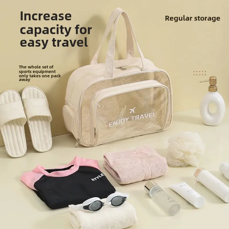 Large Capacity Fitness Bag Transparent Swimming Travel Shoe Compartment Handheld Beach Bag Wet And Dry Separation Toiletry