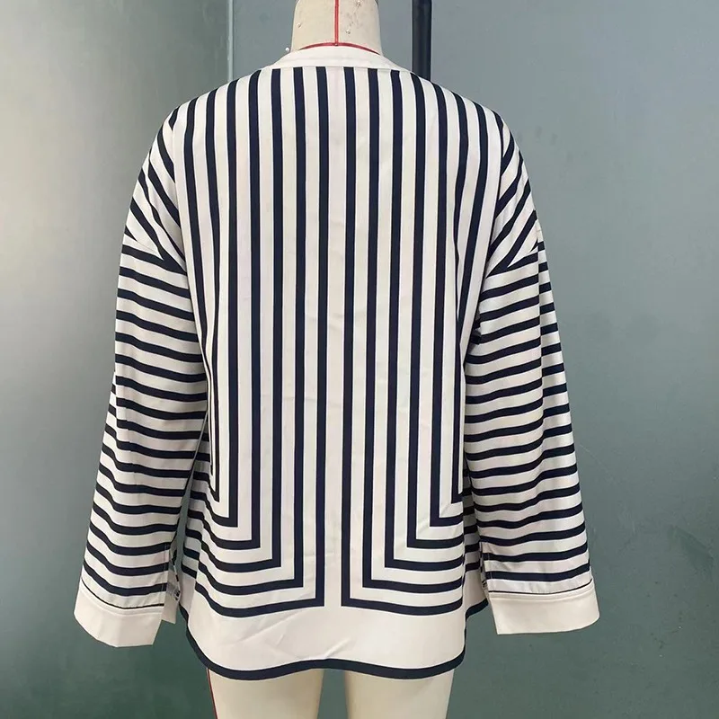 Long Sleeve Shirt 2026 Spring/Summer Striped Loose Women's Cardigan Shirt