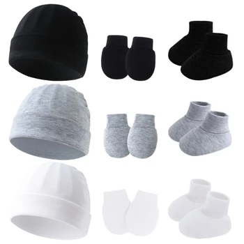 3 pz/set Cappello Del Bambino Appena Nato Guanti Antigraffio Copertura Protettiva Del Piede di colore Solido Anti-agarratura Guanti Infantili Cap e Calzini Set