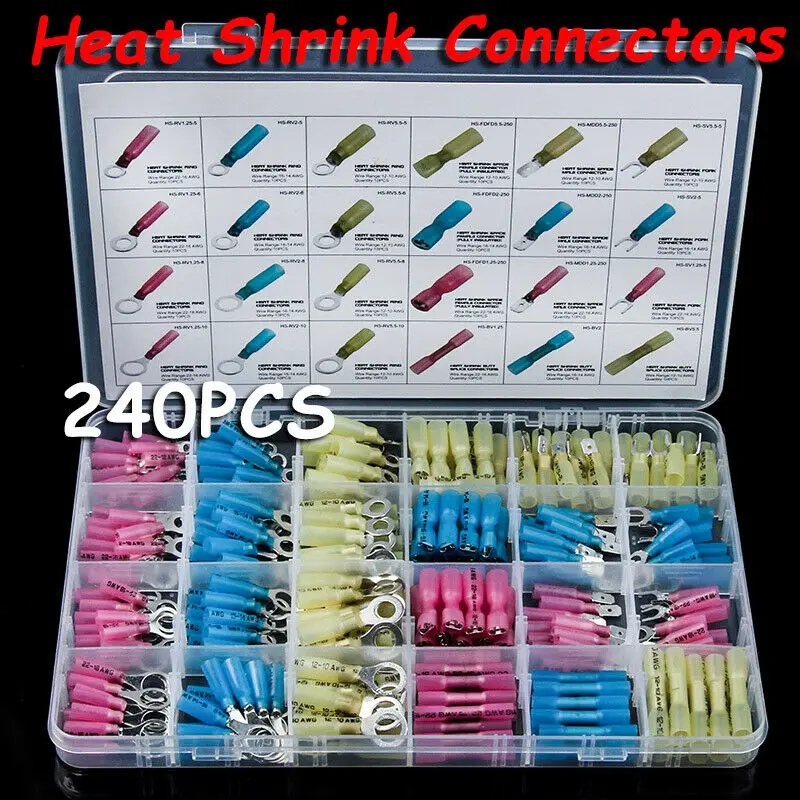 240Pcs Solder Seal Wire Connectors Kit, Heat Shrinkable Butt