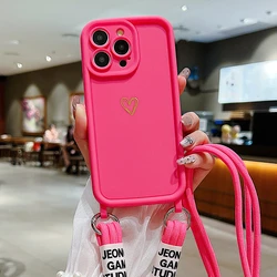 Heart Crossbody Lanyard Liquid Silicone Soft Case with Necklace Strap - 7Plus - 8Plus (Rose Red)