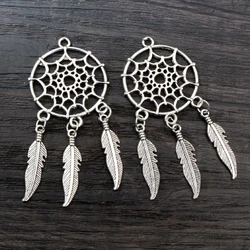 Set of 5 Antique Tibetan Bronze and Silver Dream Catcher Charms for DIY Handmade Jewelry Crafting (Antique Silver)