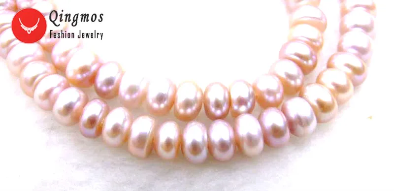 Qingmos 7-8mm Flat Round Natural Freshwater Black Pearl Loose Beads for Jewelry Making DIY Necklace Bracelet Loose Strands 14