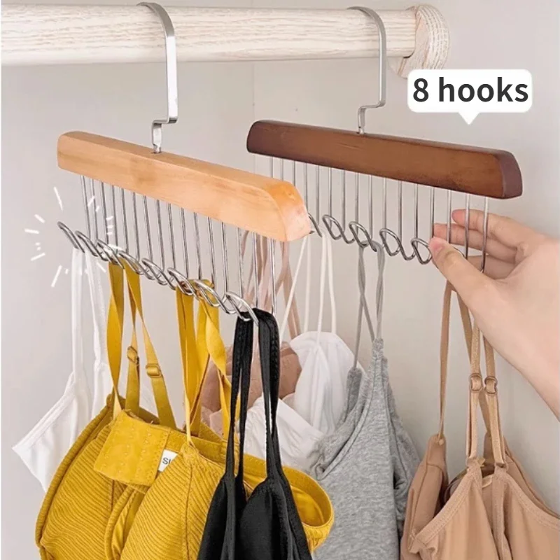 Multifunctional Clothes Hanger with 8 Hooks Space Saving Wooden Rack Closet  Organizer for Belts Tank Top Bras Tie Jeans Trousers - AliExpress