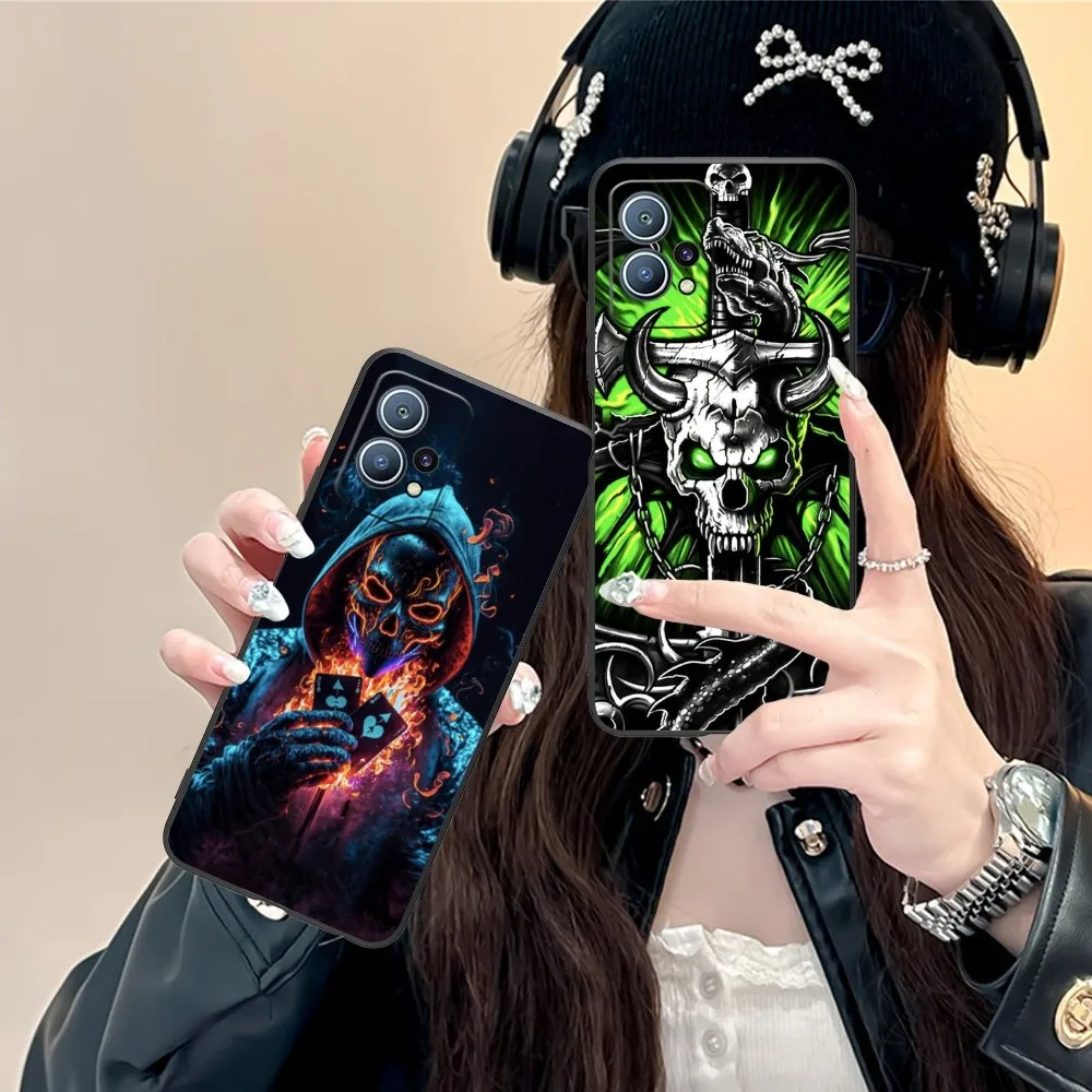 Fire Skull Head Mobile Cell Phone Case For Huawei P60 P50 P40 P30 P20 P10 P9 P8 Pro Lite Plus Black Soft Phone Cover Funda