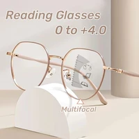 Retro Round Progressive Multifocus Reading Glasses Metal Frame Far Sight Glasses High Definition Anti-blue Presbyopia Glasses 1