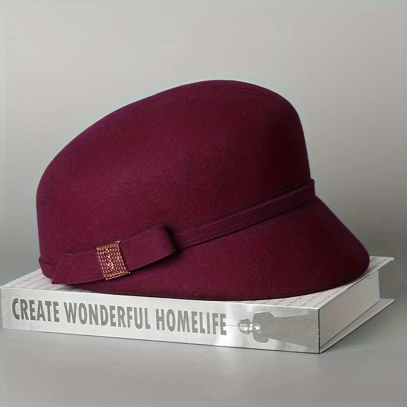 Woolen hat, autumn/winter retro newsboy hat, winter fashionable woolen trendy diamond small top felt hat