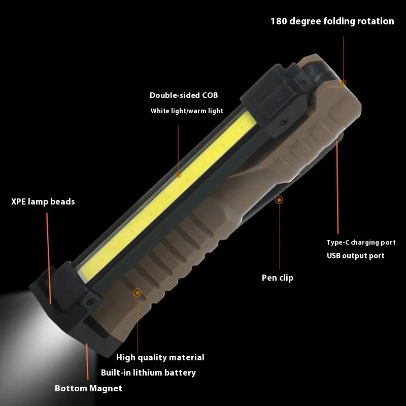 Rechargeable LED Work Light Grill Light with Magnetic Base USB-C 18650 Mechanic Inspection Lamp for Car Repairing/Emergency Tool led lights led work light work light