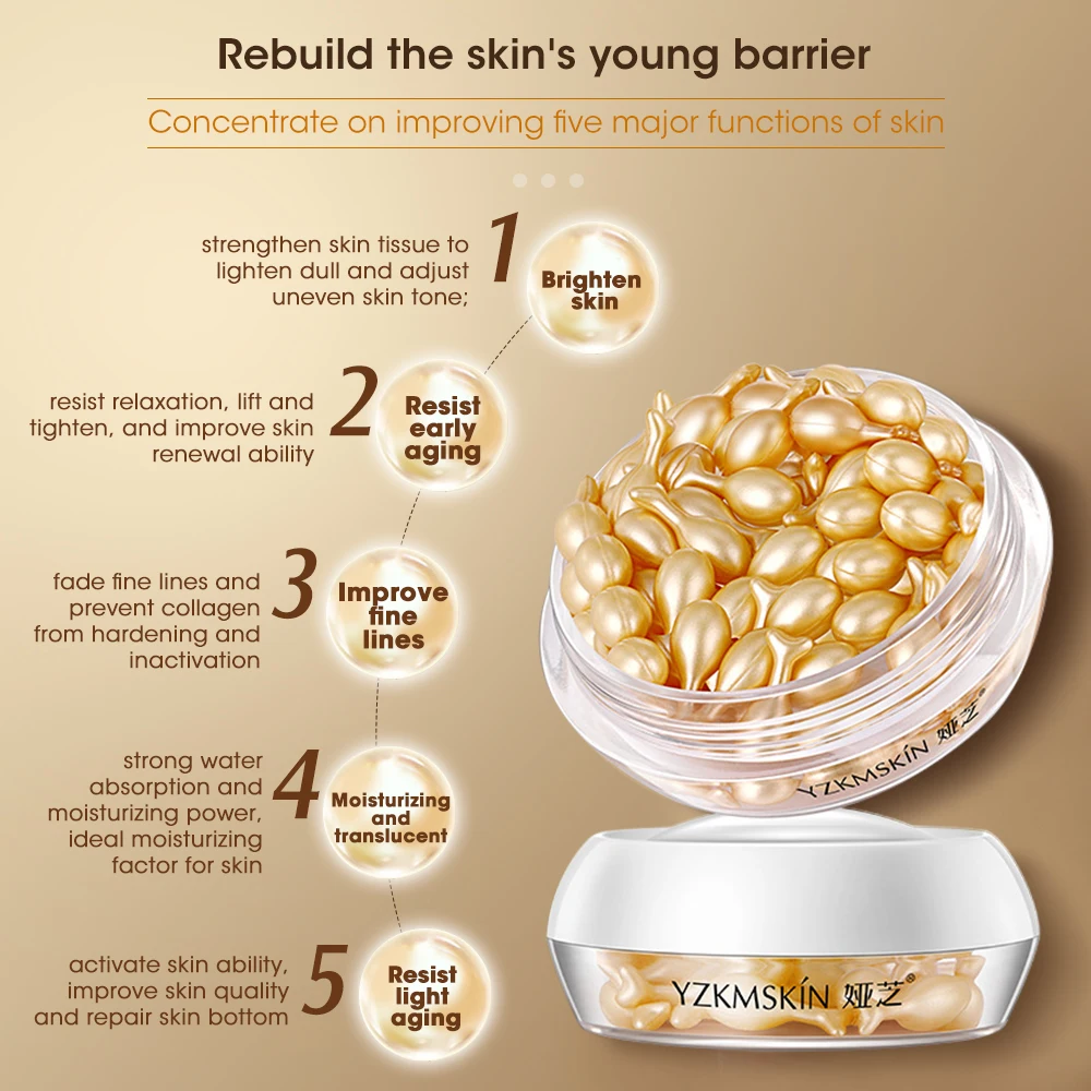 30/60PCS Fullerene Placenta Capsule Essence Moisturizing Brightening Firming Skin Repair Essence Hyaluronic Acid Facial Serum 3