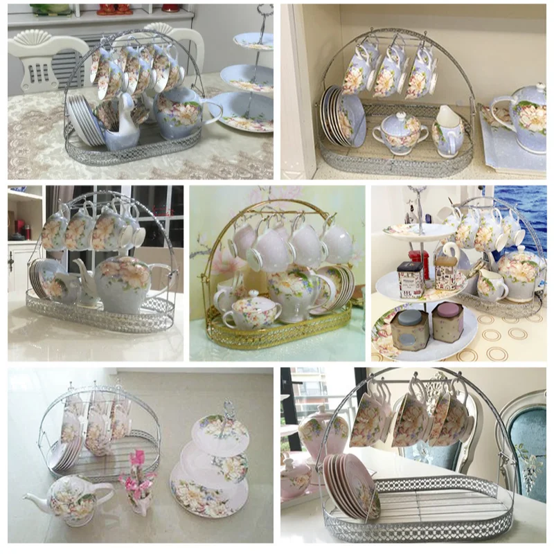European-style Silver-plated Coffee Cup Holder Home Crafts Iron Rack Saucer Holder Lace Wire Cup Saucer Iron Crafts