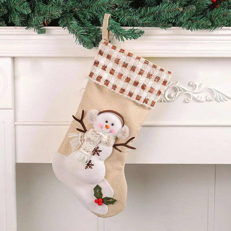 

Classic Christmas Stockings Large Snowman Stockings with Plaid/Dot Cuffs Hanging Ornaments for Holiday