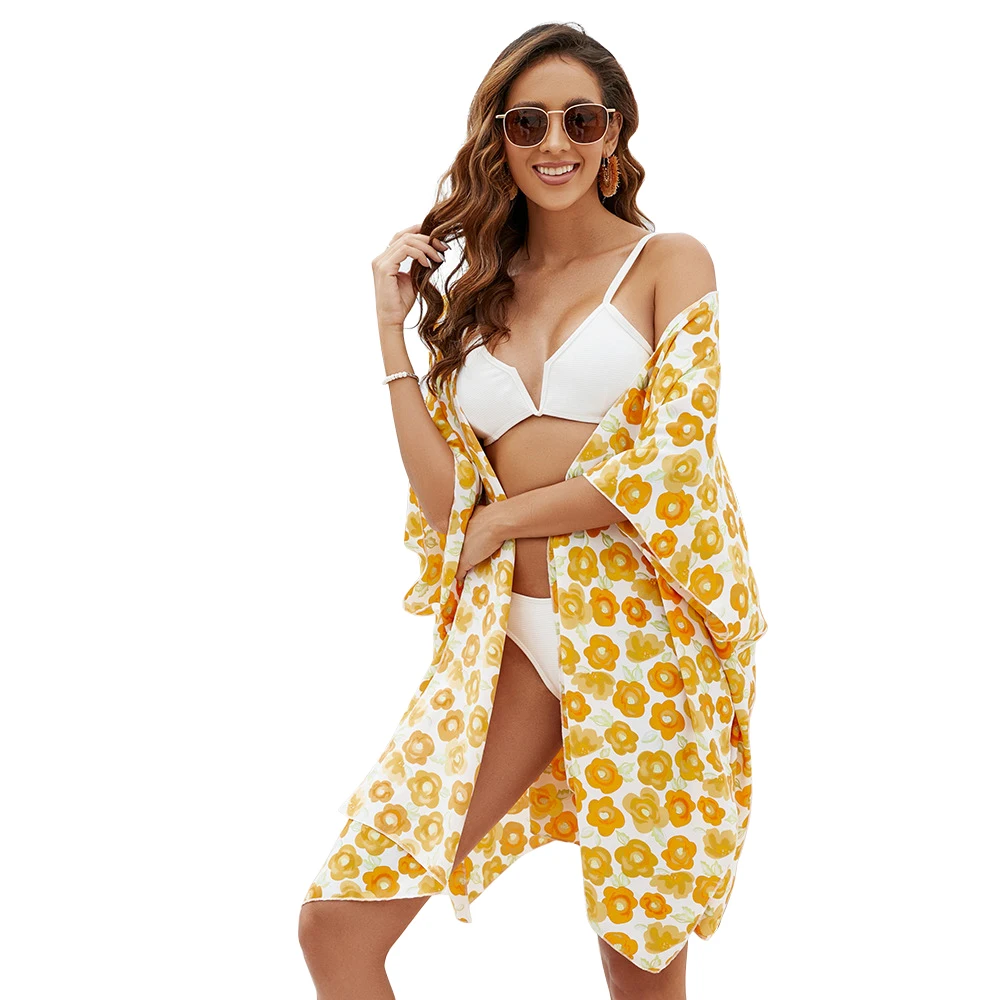 Women's Beach Cape Summer Cardigan Lady Sexy Chiffon Shirt Sun Protection Shawl Holiday Bikini Blouse Flower Cloak Wholesale New