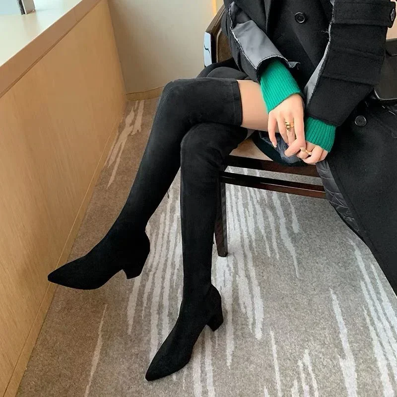 Sexy High Boots Women Winter Fashion Over The Knee Warm Botas Mujer Suede Lace Up Pumps Sock Shoes High Heels Boots women high heel boots