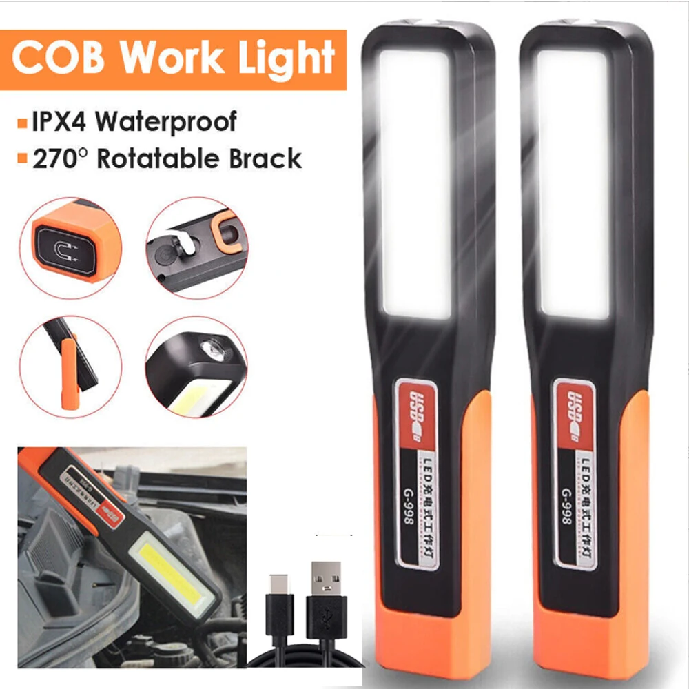 Powerful LED Work Light Magnet lighting Flashlight Car Garage Mechanic Lamp USB Charging COB Emergency Light Warning led work light