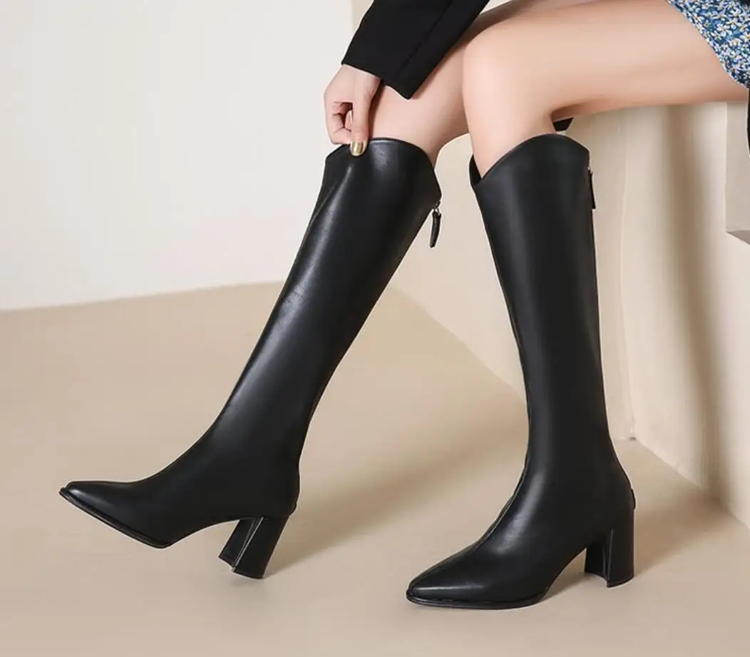 New Winter Fashion Knee High Boots Women's Winter Thick Heel Long Slip on Autumn Shoes Women Boots Warm Length Boots Large size