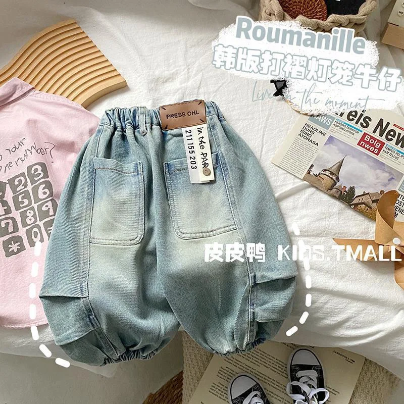 Spring Autumn Children Boys Jeans Cotton Letter Sticker Infant Babys Boys Denim Pants Loose Retro Water-washed Toddler Boy Pants