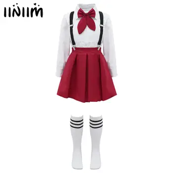 여고생 합창단 유니폼, 일본 학생 의류, 나비 넥타이 탑, 멜빵 스커트, 양말 포함