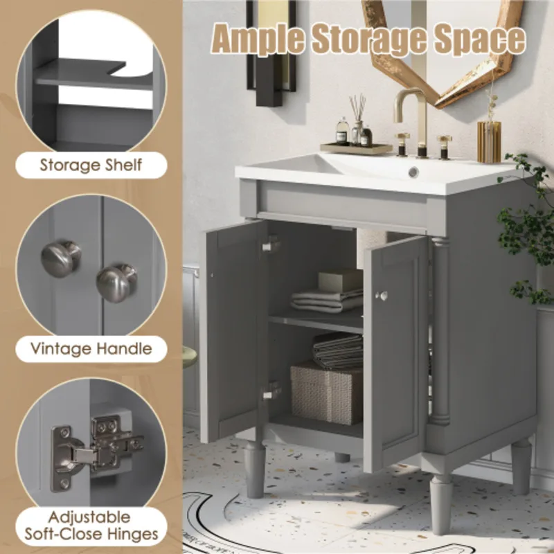 24'' Vanity With Top Sink 2-tier Modern Cabinet Single Sink Bathroom Vanity Large Storage Shees (replace SW000102AAE) 3