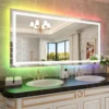 Large Full Size RGB LED Bathroom Mirror with Lights Vanity Wall Mirrors Dimmable Smart Anti-Fog Vertical/Horizontal 1