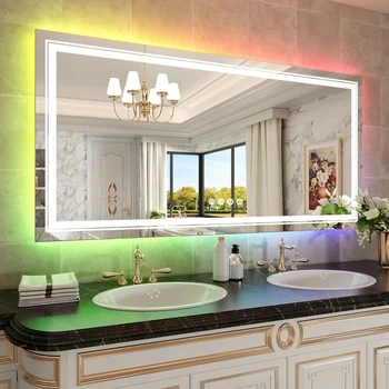 Large Full Size RGB LED Bathroom Mirror with Lights Vanity Wall Mirrors Dimmable Smart Anti-Fog Vertical/Horizontal 1