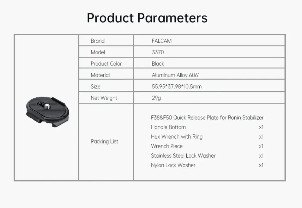 FALCAM F38&F50 Quick Release Plate for Ronin Stabilizer Handle Bottom 3370