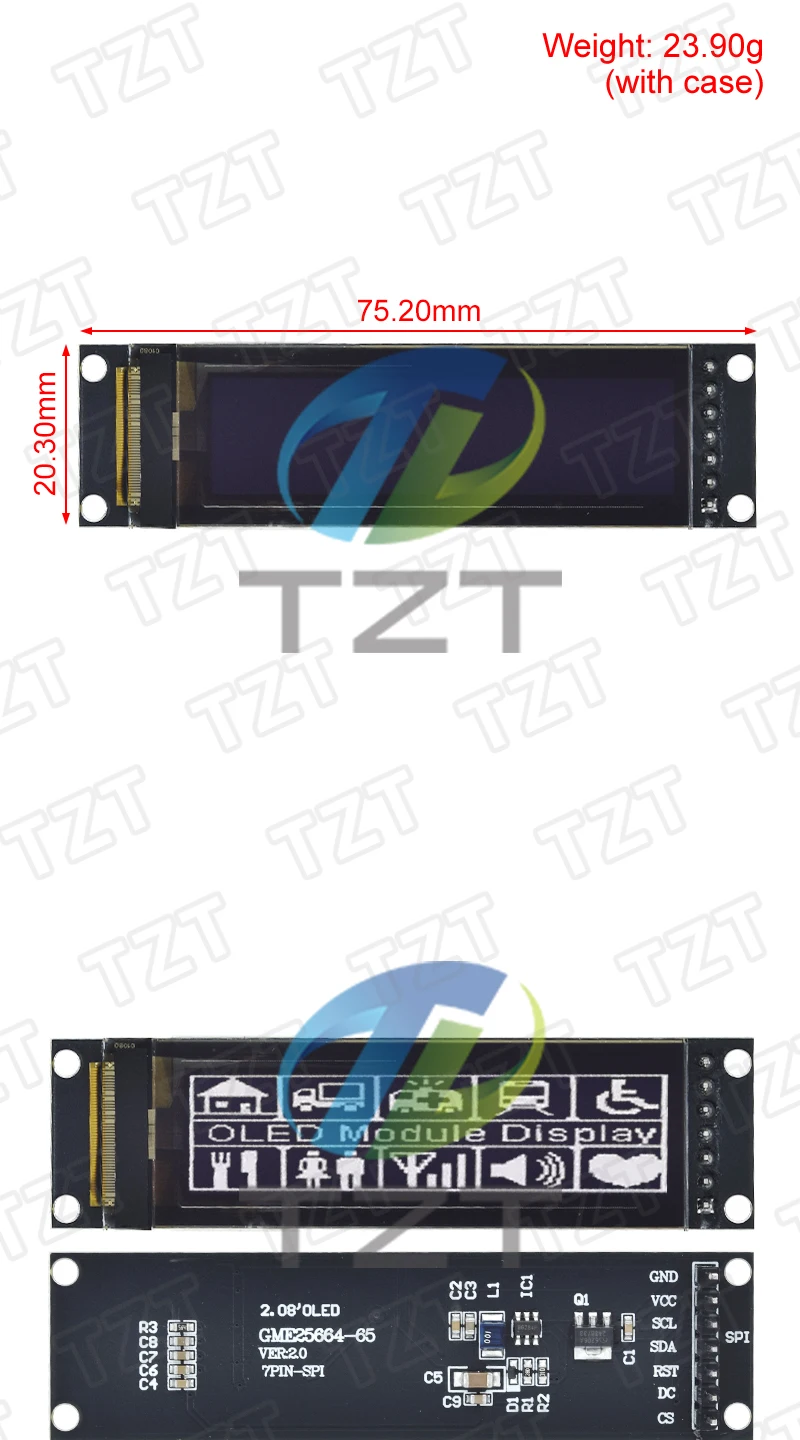 TZT 2,08 Zoll echtes OLED-Display 256 * 64 25664 Grafik-LCD-Modul Weißer Bildschirm LCM-Bildschirm SH1122 Controller-Unterstützung SPI – Detail 2
