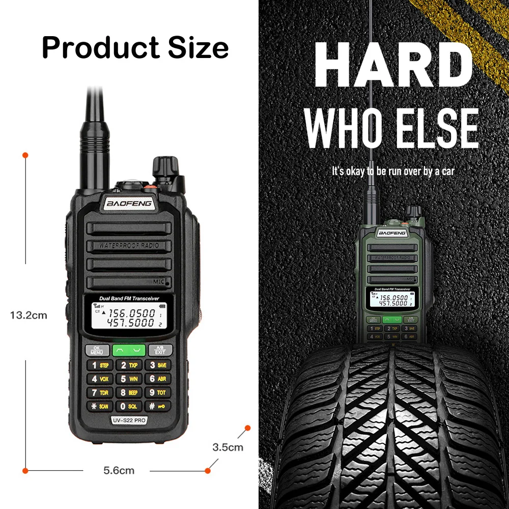 2PCS Baofeng UV-S22 Pro V2 10W Power Waterproof Walkie Talkie Type-C Powered 50KM UHF VHF Programming Cable Long Range FM Radio 2
