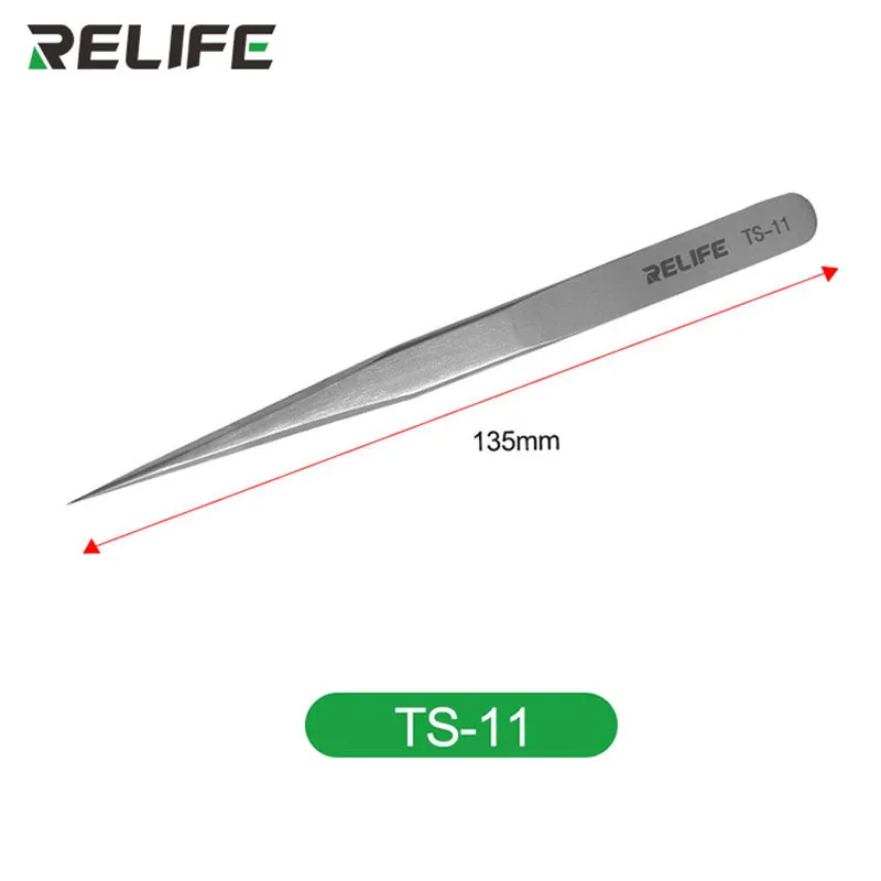 RELIFE TS-11 TS-15 Precision Sharp/Curved Tweezers for Mobile Phone Circuit Board CPU IC Repair High Hardness Clamping Clips