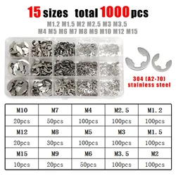 580 - Piece Assorted E - Clip Retaining Ring and Washer Kit - Stainless and Carbon Steel, 10 Sizes (SS304 1000pcs)