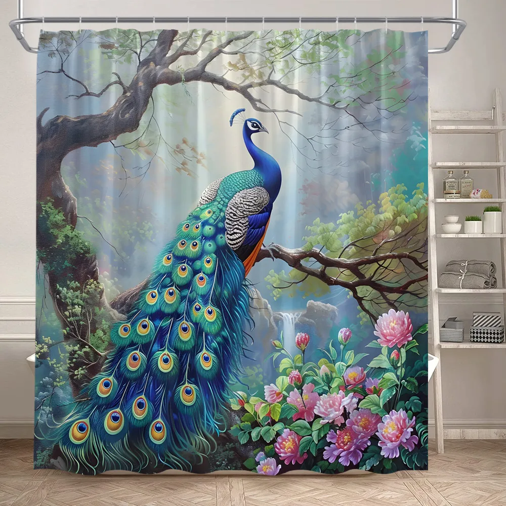 3D Flowers Tree Peacocks 431 Curtains Drapes