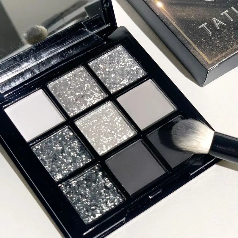 Cold Sweet Light European And American Smoky Eye Nine Color Eyeshadow Tray Cement Dark Punk Black And White Gray Metal Pearl 3