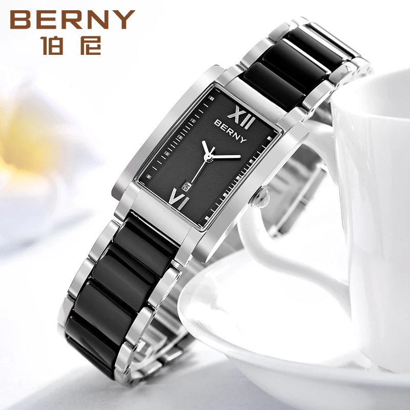 Berny Frauen Uhren Rechteck Luxus Mode Keramik Uhr für Damen elegantes Armband wasserdichte Quarz Armbanduhr Top Uhr