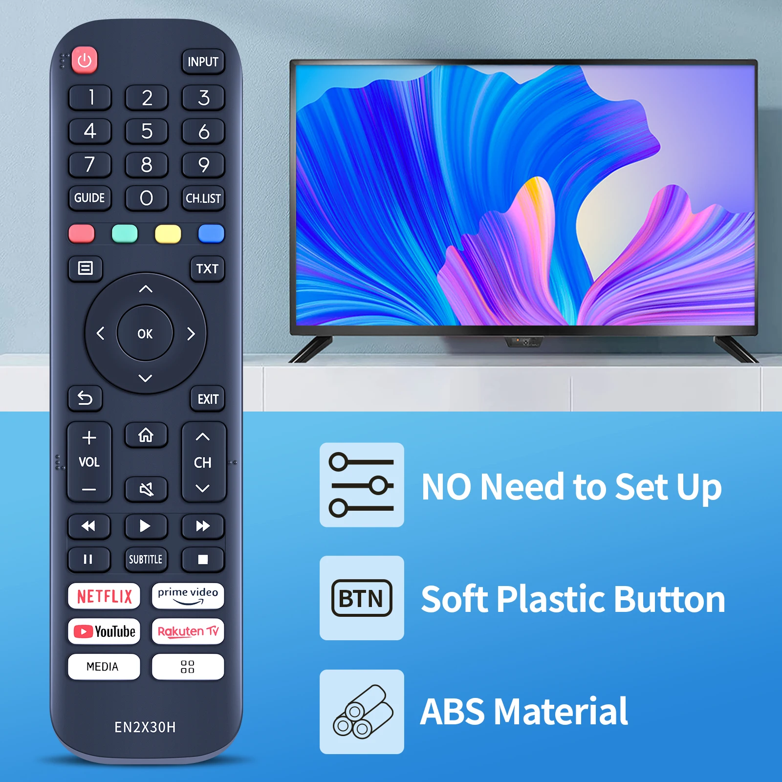 VINABTY Telecomando Sostitutivo Per TV Hisense Vidaa (Modelli EN2X30H)