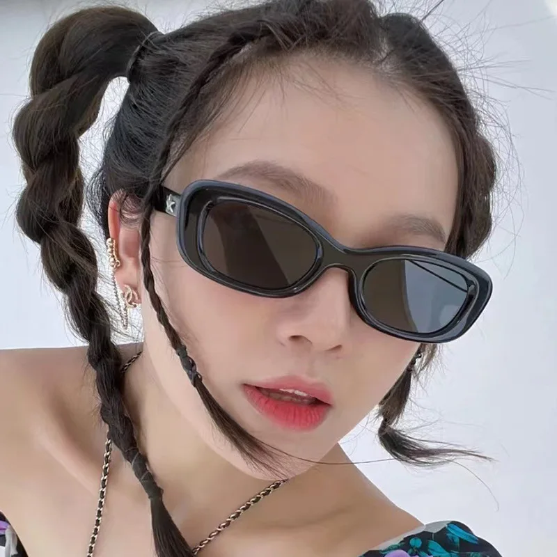 

Black Cat Eye Oval Frame Sunglasses for Women Star Fashion Trendy Internet Celebrity Sun Protection Sunglasses
