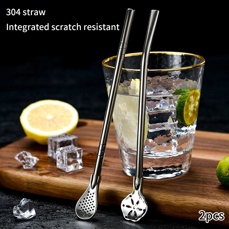 Description Picture 2 of item2pcs Detachable Filter Straw Stainless Steel Straw Spoon Tea Filter Yerba Mate Straw Reusable Drinking Tools Bar Accessories