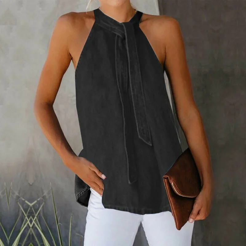 

Loose Denim Tanks Short T Shirt S-XL Black Grey 2021 Newest Hot Women Ladies Casual Sleeveless Tank Tops Vest Halter Bandage