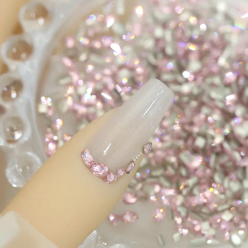 50PCS Sparkle Pink 5A Zircon Chamfered Mini Crystal Diamonds Square Rect Oval Nail Art Rhinestones Decorations Manicure Charms 3