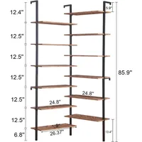 Corner Bookshelf,12-Tier L Shaped Bookshelf, Double Wide Corner Wall Mount Bookcase with Metal Frame and Wood, Modern I 2