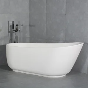 67-inch solid surface stone resin oval shape soaking bathtub with overflow for the bathroom