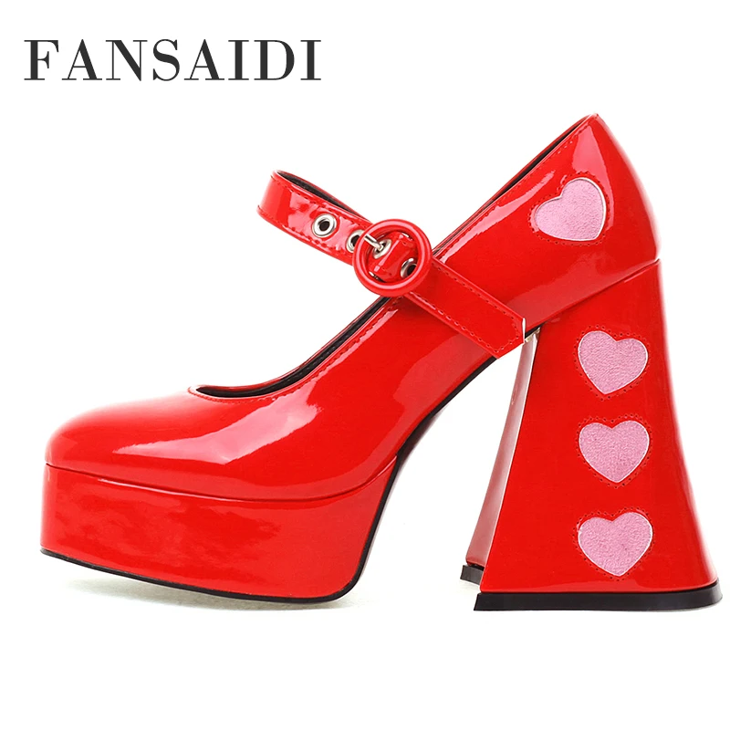 

FANSAIDI Fashion Women's Shoes Summer New Elegant Red Pink Chunky heels Consice Waterproof Pumps Sexy Block Heels 40 41 42 43