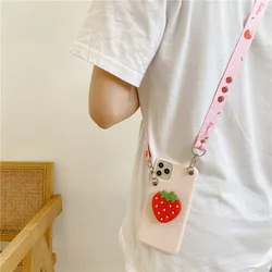 3D Avocado Holder Stand Soft Phone Case with Lanyard Strap Cover - iPhone 6 6 s (Pink Strawberry)