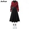2023 Autumn/Winter New Korean Elegant Matching Set Women's Fashion Cross Knit Sweater+Bottom Shirt+Strap Dress Three Piece Suit 5