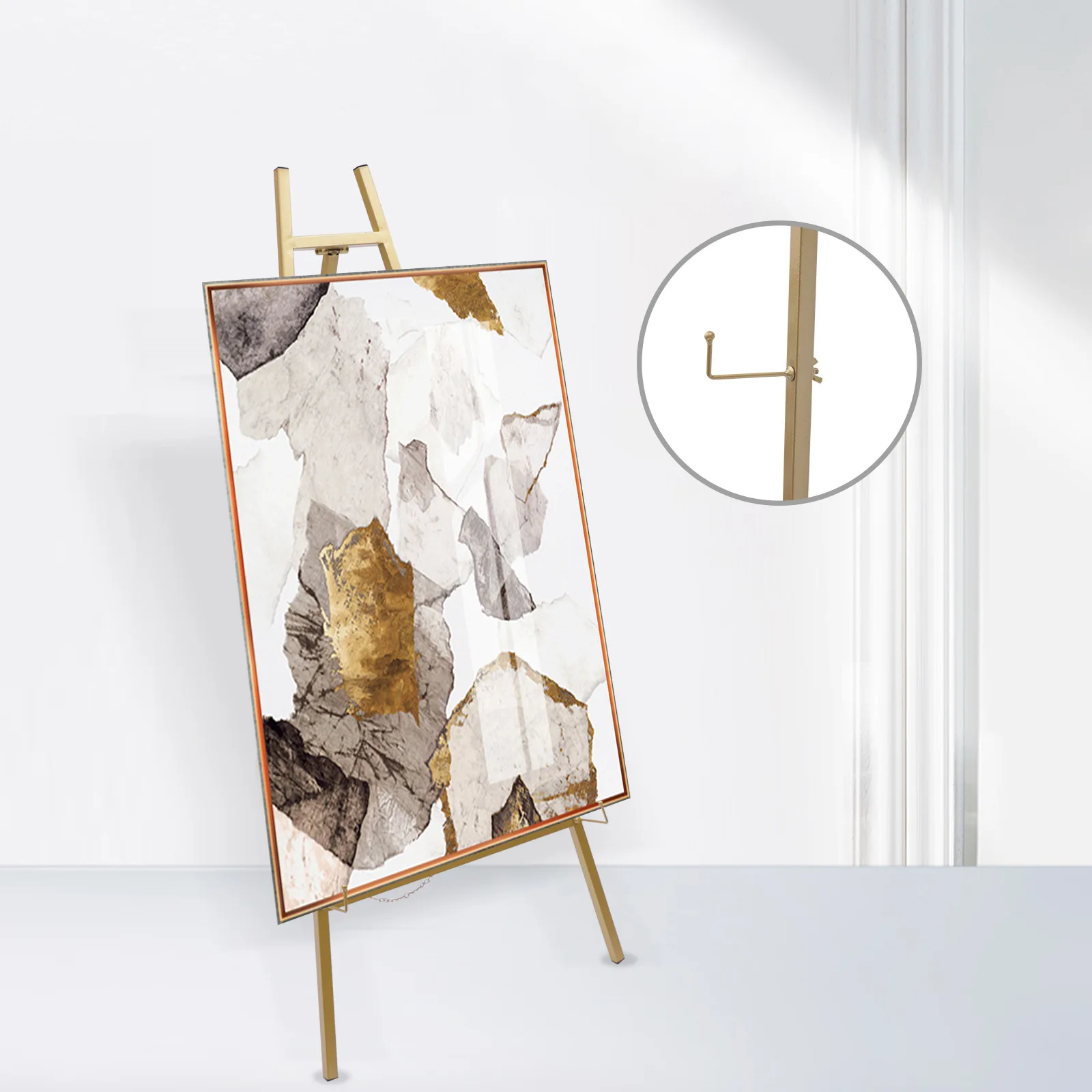 2Pcs Golden Wedding Welcome Display Frame Foldable Drawing Poster Stand Elegant Tall Steel Pipe Rack