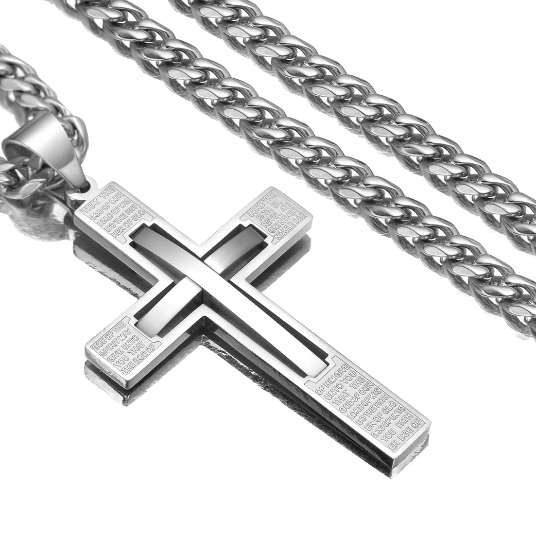 New Fashion Women Mens 316L Stainless Steel Crucifix Cross Pendant Curb Chain Necklace 6mm 18-36